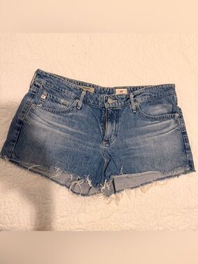 AG Adriano Goldschmied Distressed Light Blue Denim Cutoff Shorts